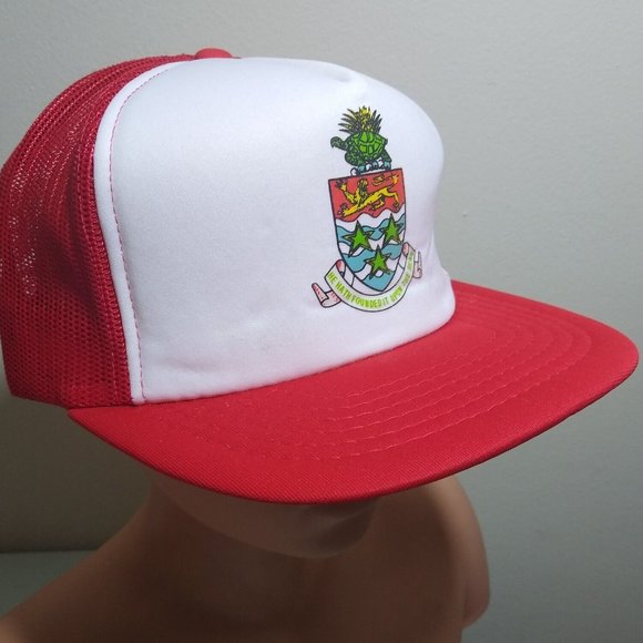 Cayman Islands Coat Of Arms Vintage Snapback Hat Cap Red Mesh Back NOS - Picture 8 of 8
